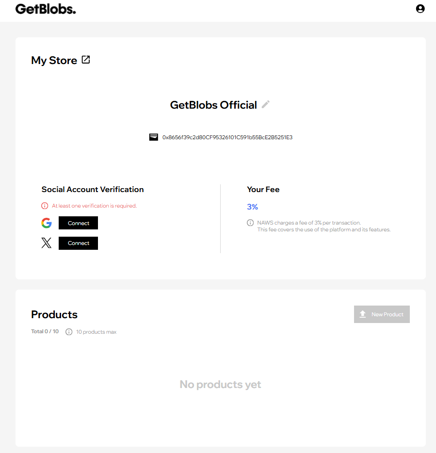 My Store page before verification